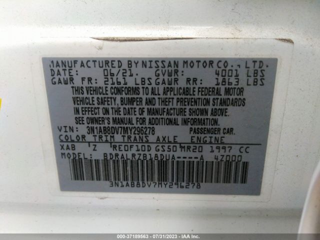 3N1AB8DV7MY296278 Nissan SENTRA SR