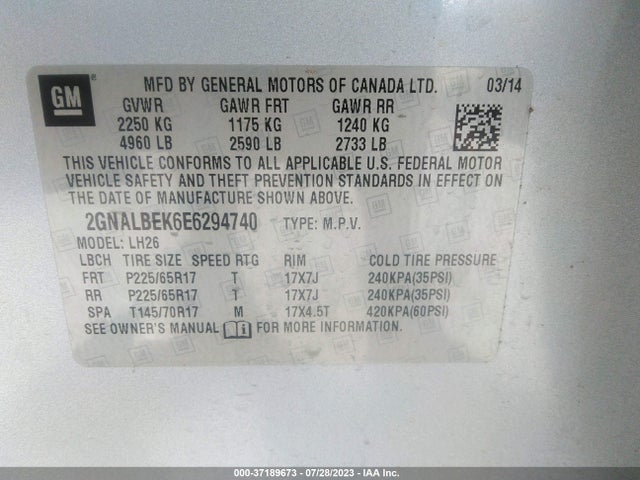 Chevrolet EQUINOX LT 2014 2GNALBEK6E6294740 Image 11