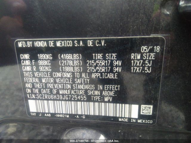 3CZRU6H39JG725455 Honda HR-V LX