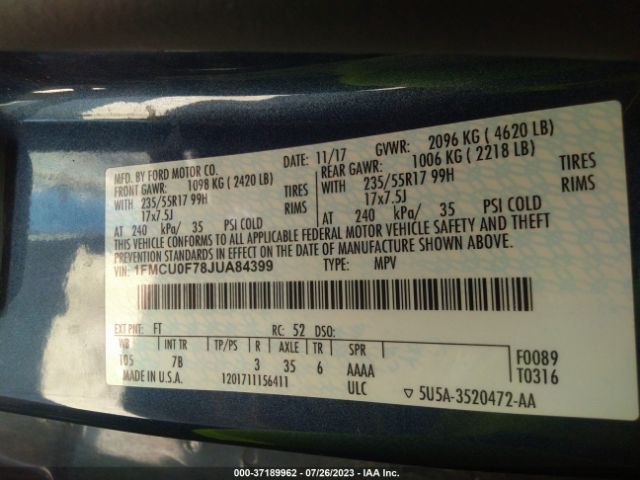 1FMCU0F78JUA84399 Ford ESCAPE S