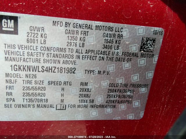 1GKKNWLS4HZ181982 GMC ACADIA SLT