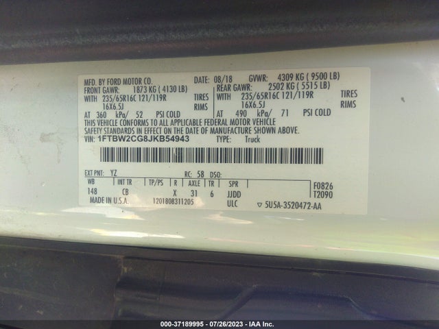 Ford TRANSIT VAN 2018 1FTBW2CG8JKB54943 Image 9