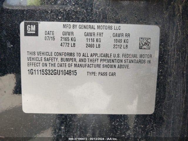 Chevrolet Impala 2lt 2016 1G1115S32GU104815 Image 9