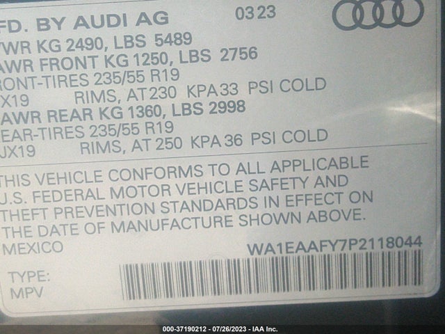 WA1EAAFY7P2118044 Audi Q5 S Line Premium Plus