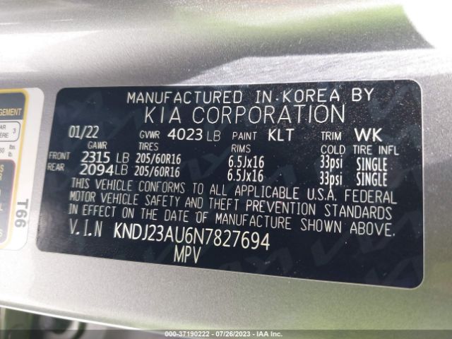 KNDJ23AU6N7827694 KIA SOUL LX