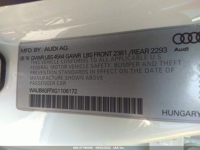 WAUB8GFFXG1106172 Audi A3 2.0t Premium