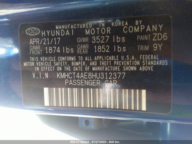 2017 HYUNDAI ACCENT SE VIN: KMHCT4AE8HU312377