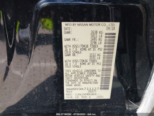 1N6AD0EV5KN711127 Nissan Frontier Sv
