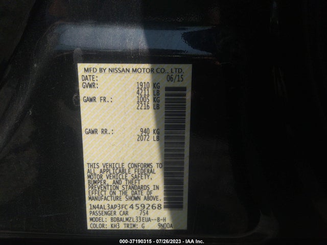 2015 NISSAN ALTIMA 2.5 SV VIN: 1N4AL3AP3FC459268