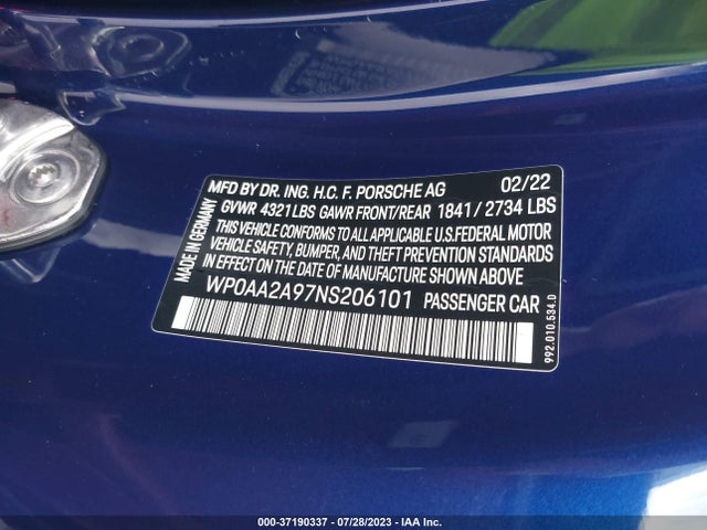 2022 Porsche 911, VIN: WP0AA2A97NS206101