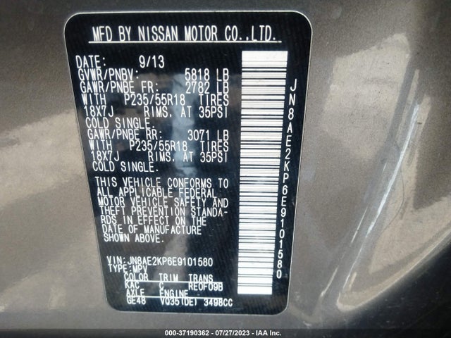 Nissan Quest Sl 2014 JN8AE2KP6E9101580 Image 9