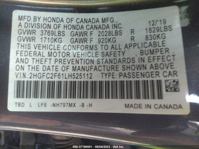 Honda Civic Sedan Lx 2020 2HGFC2F61LH525112 Image 9