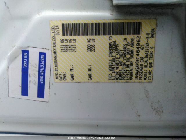 1N4AA5AP0EC464962 Nissan Maxima 3.5 Sv W/sport Pkg