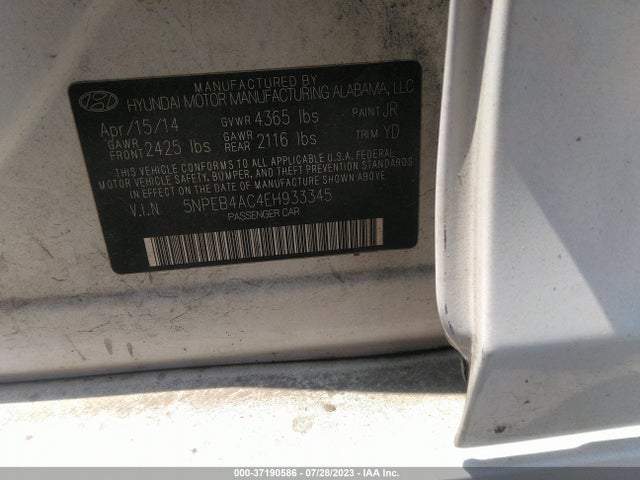 Auction sale of the 2014 Hyundai Sonata Gls, vin: 5NPEB4AC4EH933345, lot number: 37190586