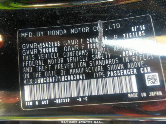 JHMCR6F71HC003041 Honda Accord Hybrid Touring