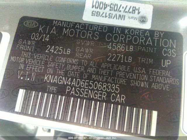 KNAGN4AD6E5068335 KIA Optima Hybrid Ex