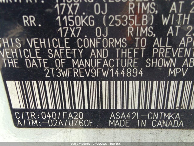 Toyota Rav4 Xle 2015 2T3WFREV9FW144894 Image 9