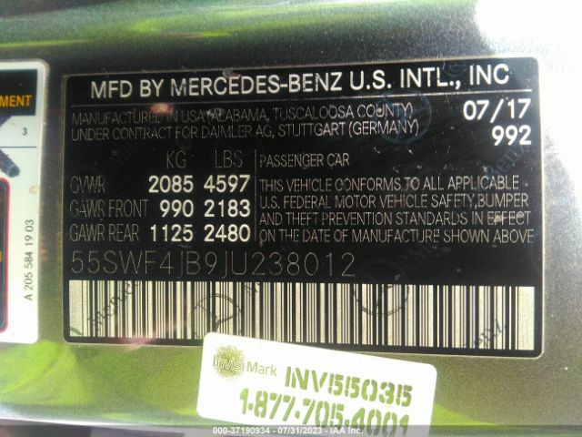 55SWF4JB9JU238012 Mercedes-Benz C 300
