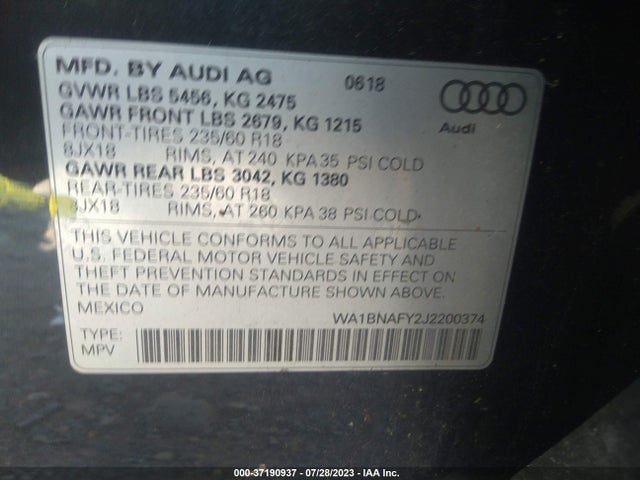 WA1BNAFY2J2200374 Audi Q5 Premium Plus