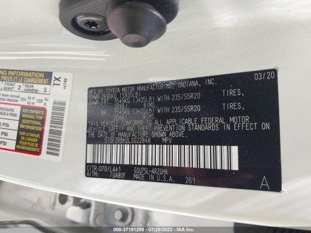 Toyota Highlander Platinum 2020 5TDFZRBH2LS022848 Image 9
