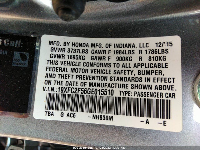 Honda Civic Sedan Lx 2016 19XFC2F56GE015510 Image 9