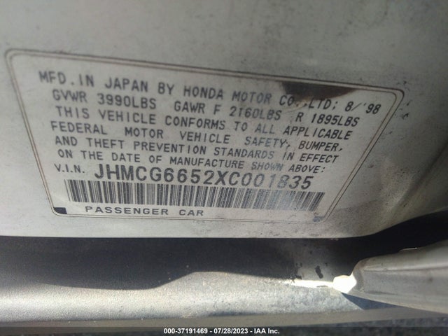 1999 HONDA ACCORD SDN LX VIN: JHMCG6652XC001835