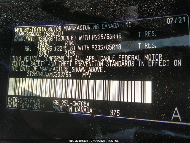 2021 Lexus RX, VIN: 2T2HZMDAXMC303796
