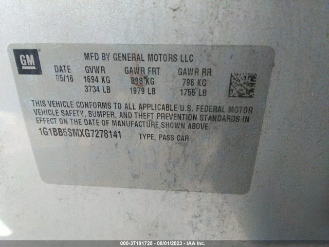 Chevrolet CRUZE LS 2016 1G1BB5SMXG7278141 Image 9