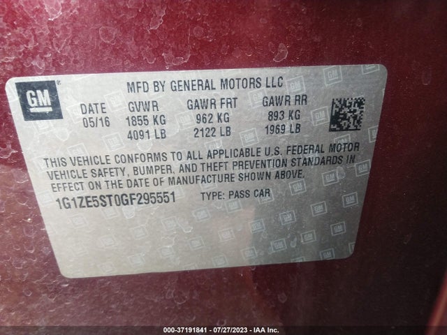Chevrolet MALIBU LT 2016 1G1ZE5ST0GF295551 Image 9