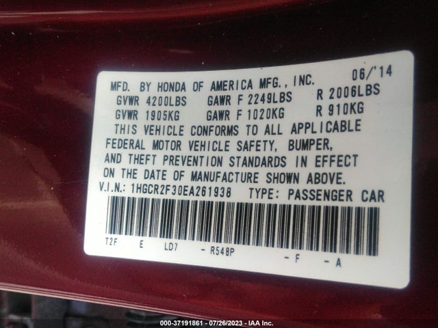 Honda Accord Sedan Lx 2014 1HGCR2F30EA261938 Image 15