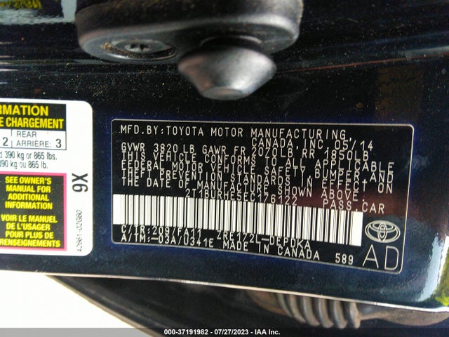 2014 TOYOTA COROLLA L/LE/S/S PLUS/LE PLUS VIN: 2T1BURHE5EC176122