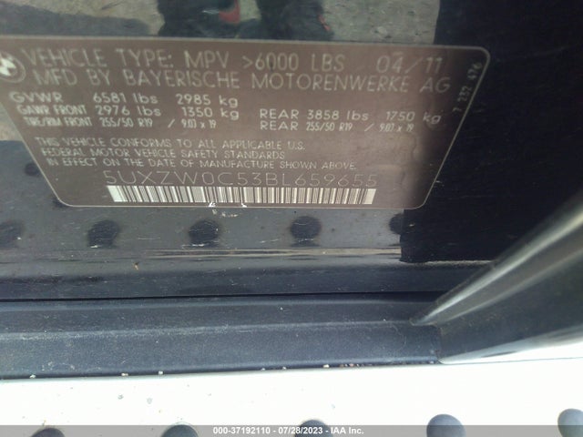 2011 BMW X5 35D VIN: 5UXZW0C53BL659655