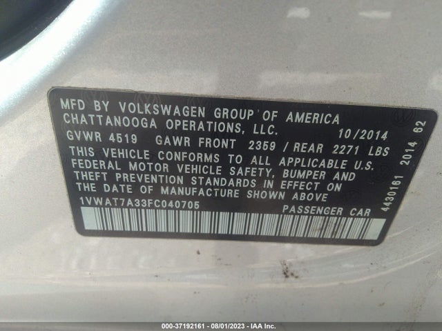1VWAT7A33FC040705 Volkswagen Passat 1.8t Wolfsburg Ed