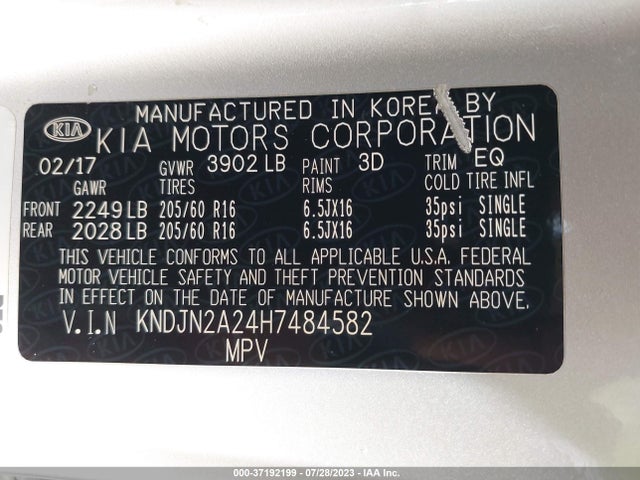 KIA Soul Base 2017 KNDJN2A24H7484582 Image 9