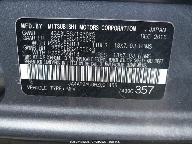 2017 MITSUBISHI OUTLANDER SPORT 2.0 VIN: JA4AP3AU6HZ021455