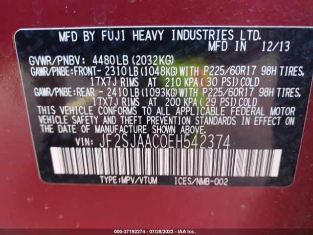 JF2SJAAC0EH542374 Subaru Forester 2.5i