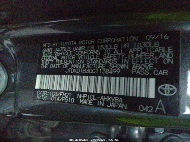Toyota Prius C One/two/three/four 2016 JTDKDTB30G1138499 Image 9