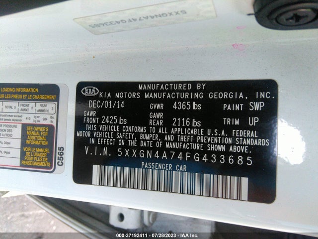 KIA OPTIMA EX 2015 5XXGN4A74FG433685 Image 9