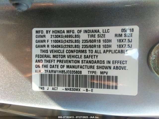Honda Cr-v Ex-l 2018 7FARW1H85JE035808 Image 9