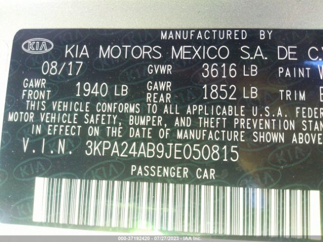 3KPA24AB9JE050815 KIA RIO S