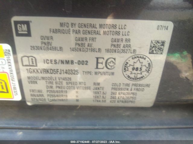 1GKKVRKD5FJ140325 GMC ACADIA SLT