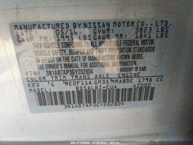3N1AB7AP3GY282804 Nissan Sentra Sr/sl/s/sv/fe+ S