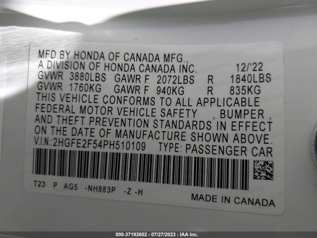 Honda k20c2 2023 2HGFE2F54PH510109 Image 26