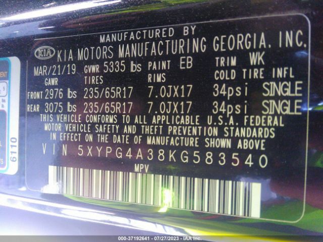 5XYPG4A38KG583540 KIA SORENTO L