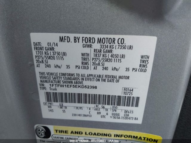 1FTFW1EF5EKD52398 Ford F-150 Xl/xlt/stx/fx4/lariat