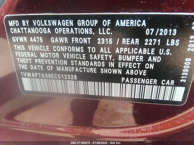 1VWAP7A39EC012328 Volkswagen PASSAT S