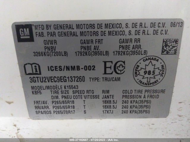 3GTU2VEC9EG137260 GMC Sierra 1500 Slt