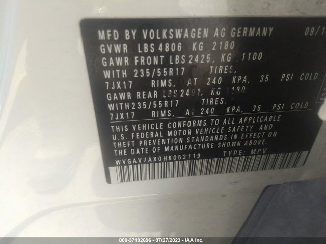 WVGAV7AX0HK052119 Volkswagen TIGUAN