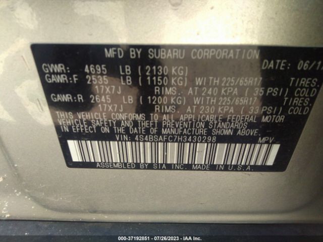 4S4BSAFC7H3430298 Subaru Outback Premium