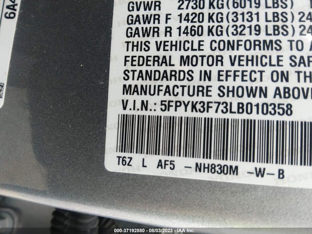 Honda Ridgeline Rtl-e 2020 5FPYK3F73LB010358 Image 9